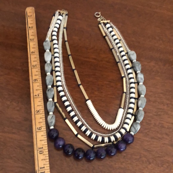 Loft Multistrand Beaded Statement Necklace Navy / Grey / Cream / Gold - Picture 8 of 13